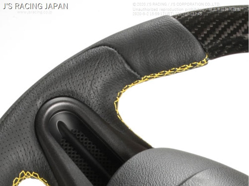 J&#39;S RACING Sport Steering-Carbon Black w/ Yellow Stitches - On The Run Motorsports